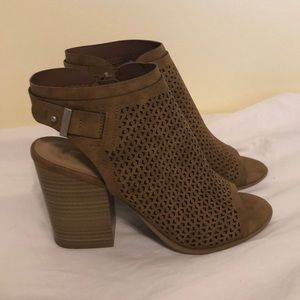 Open toe booties with heel